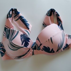 Plant print pink bikini top